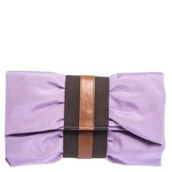 Pre Owned Furla Lavander/Brown Canvas and Leather Bow Clutch