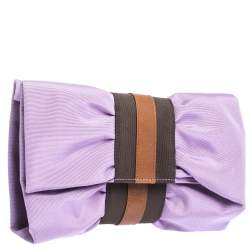 Pre Owned Furla Lavander/Brown Canvas and Leather Bow Clutch