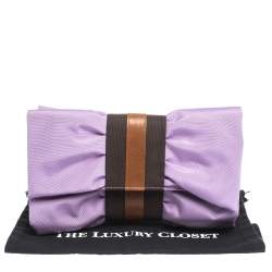 Pre Owned Furla Lavander/Brown Canvas and Leather Bow Clutch