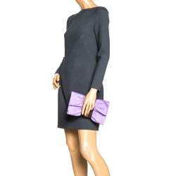 Pre Owned Furla Lavander/Brown Canvas and Leather Bow Clutch
