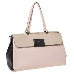 Pre Owned Furla Tri Color Leather Top Zip Satchel