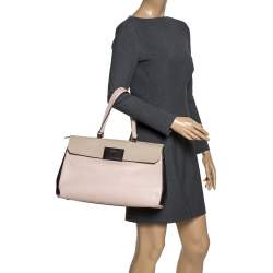 Pre Owned Furla Tri Color Leather Top Zip Satchel