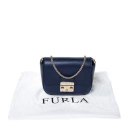 Pre Owned Furla Navy Blue Leather Micro Metropolis Shoulder Bag