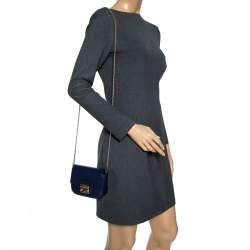 Pre Owned Furla Navy Blue Leather Micro Metropolis Shoulder Bag
