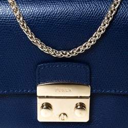 Pre Owned Furla Navy Blue Leather Micro Metropolis Shoulder Bag