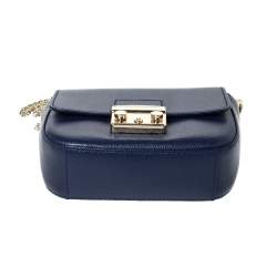 Pre Owned Furla Navy Blue Leather Micro Metropolis Shoulder Bag