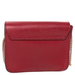 Pre Owned Furla Red Leather Mini Metropolis Chain Crossbody Bag