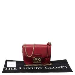 Pre Owned Furla Red Leather Mini Metropolis Chain Crossbody Bag