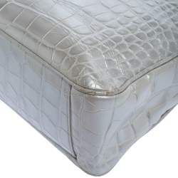 Pre Owned Furla Silver Croc Embossed Leather Tote