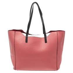 Furla Coral Orange/White Soft Leather Snap Tote