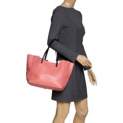 Furla Coral Orange/White Soft Leather Snap Tote