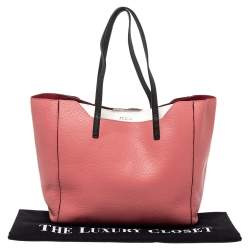 Furla Coral Orange/White Soft Leather Snap Tote
