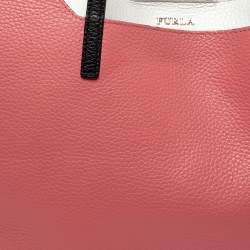 Furla Coral Orange/White Soft Leather Snap Tote