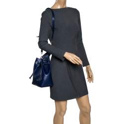 Pre Owned Furla Blue Leather Stacy Drawstring Bucket Bag