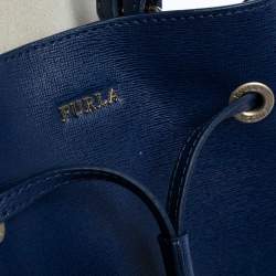 Pre Owned Furla Blue Leather Stacy Drawstring Bucket Bag