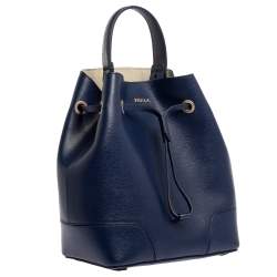 Pre Owned Furla Blue Leather Stacy Drawstring Bucket Bag