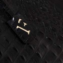 Pre Owned Furla Black Croc Embossed Leather Tote
