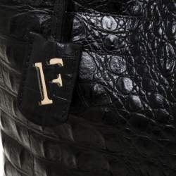 Pre Owned Furla Black Croc Embossed Leather Tote