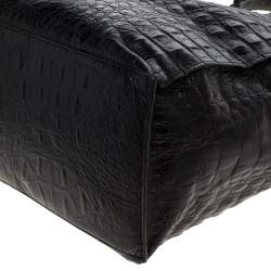 Pre Owned Furla Black Croc Embossed Leather Tote