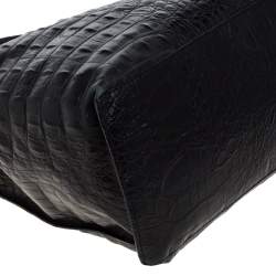 Pre Owned Furla Black Croc Embossed Leather Tote