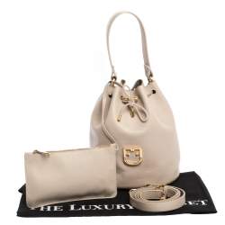 Pre Owned Furla Nude Leather Drawstring Bucket Bag