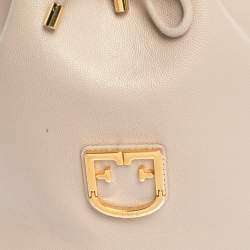 Pre Owned Furla Nude Leather Drawstring Bucket Bag