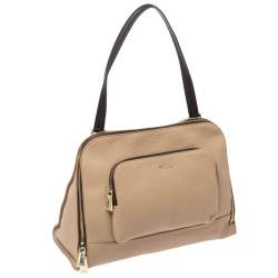 Pre Owned Furla Beige Leather Front Pocket Satchel