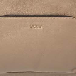 Pre Owned Furla Beige Leather Front Pocket Satchel