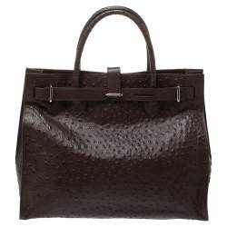 ORANGE FURLA OSTRICH EMBOSSED LEATHER SHOPPER TRAVEL WORK TOTE HANDBAG  SILVER