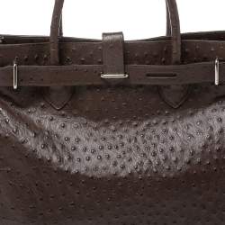 Pre Owned حقيبة يد فورلا غريتا كبيرة جلد نقش نعام بنية