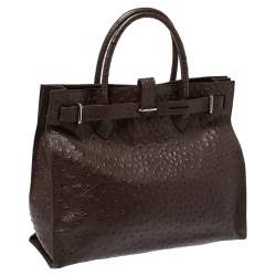 Pre Owned حقيبة يد فورلا غريتا كبيرة جلد نقش نعام بنية