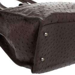 Pre Owned حقيبة يد فورلا غريتا كبيرة جلد نقش نعام بنية