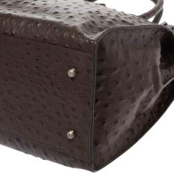 Pre Owned حقيبة يد فورلا غريتا كبيرة جلد نقش نعام بنية