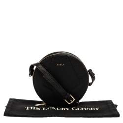 Furla Black Leather Mini Perla Round Crossbody Bag