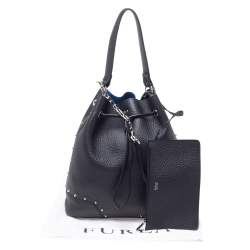 Pre Owned Furla Black Leather Drawstring Bucket Bag