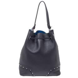 Pre Owned Furla Black Leather Drawstring Bucket Bag
