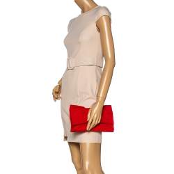 Pre Owned Furla Red Canvas Bow Clutch