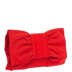 Pre Owned Furla Red Canvas Bow Clutch