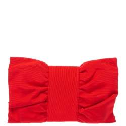 Pre Owned Furla Red Canvas Bow Clutch