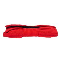 Pre Owned Furla Red Canvas Bow Clutch