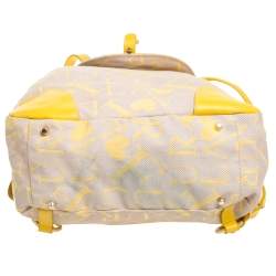 Pre Owned Furla Beige/Yellow Signature Canvas and Leather Flap Backpack