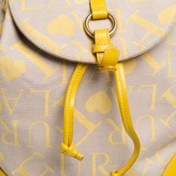 Pre Owned Furla Beige/Yellow Signature Canvas and Leather Flap Backpack