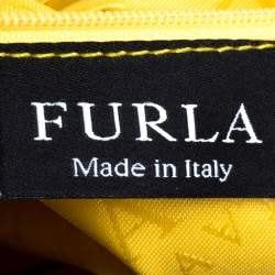 Pre Owned Furla Beige/Yellow Signature Canvas and Leather Flap Backpack