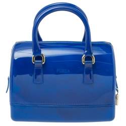 مملوكة مسبقًا Furla Blue Glossy Rubber Mini Candy Satchel