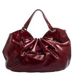 Pre Owned Furla Dark Magenta Patent Leather Ninfea Shoulder Bag