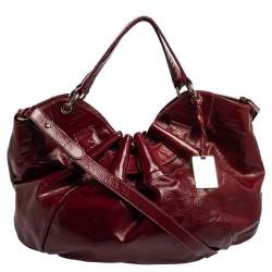 Pre Owned Furla Dark Magenta Patent Leather Ninfea Shoulder Bag