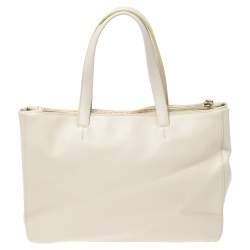 Pre Owned Furla Beige/Cetrine Leather Shopper Tote