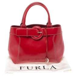Pre Owned Furla Red Leather Buckle Satchel