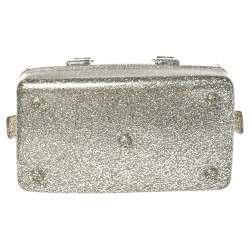 Pre Owned Furla Silver Glitter Rubber Mini Candy Satchel