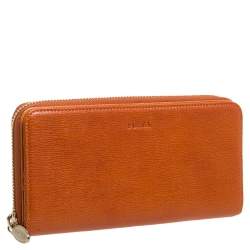Pre Owned Furla Burnt Orange Leather Zip Around Wallet